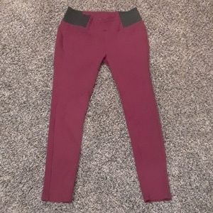 Maroon pants with elastcated waist panels